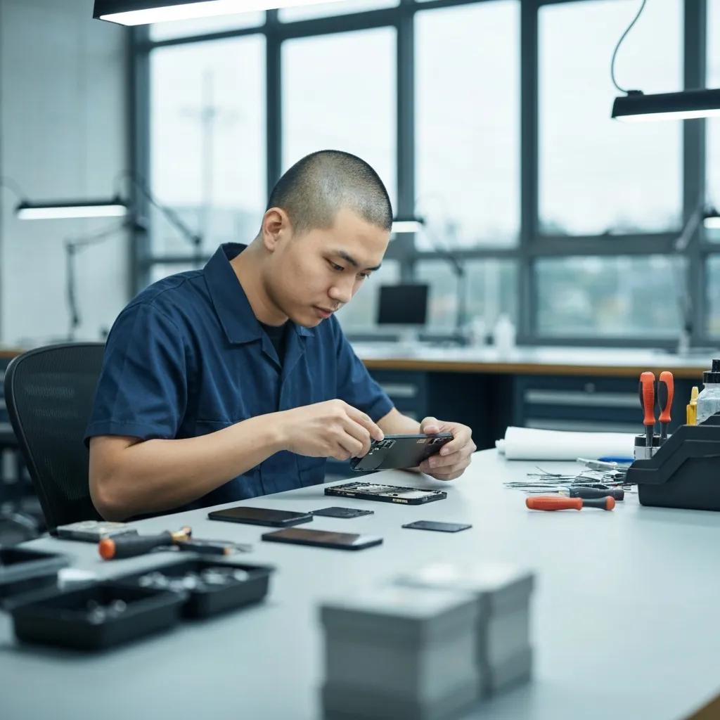 Technician repairing an iPhone in a modern workshop, demonstrating fast and reliable service for iPhone repairs in Murray Bridge.