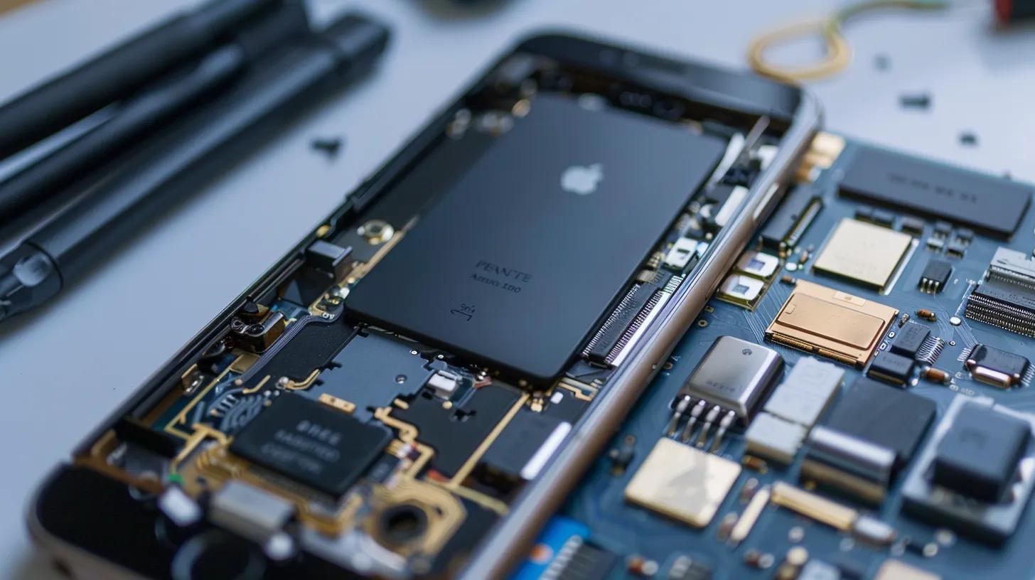 iPhone internal components showcasing battery and circuit board, emphasizing local repair expertise at Bizup in Murray Bridge.